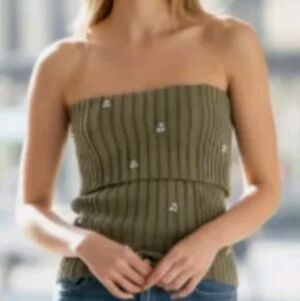 Zara Jeweled Off The Shoulder Sweater Top In Green Size Small